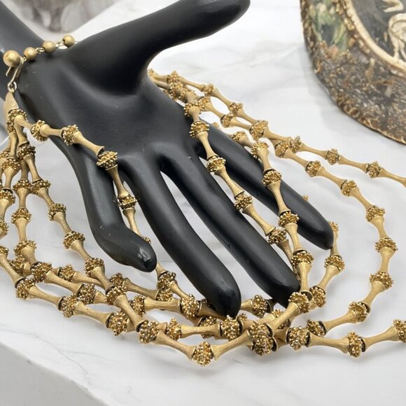 Vintage TRIFARI Electra Collection 5 Strand Metal Bead Necklace Gorgeous Gold Tn - Picture 5 of 11